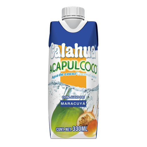 Agua de coco Calahua Acapulcoco con jugo de maracuyá 330ml