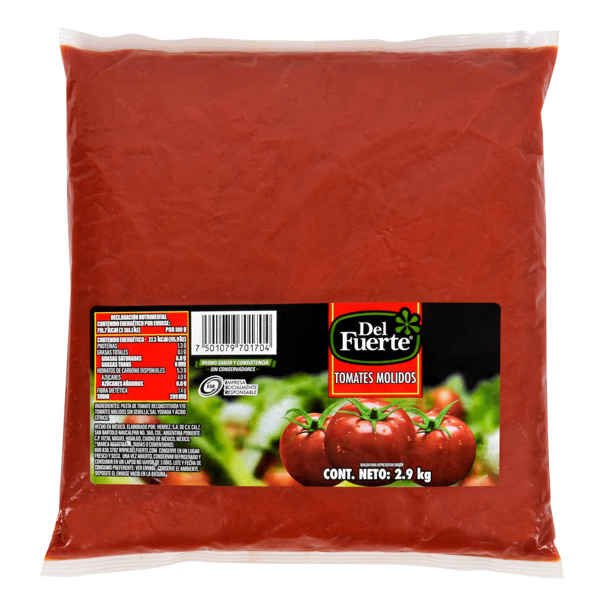 Puré De Tomate Del Fuerte Natural Bolsa 2.9 kg