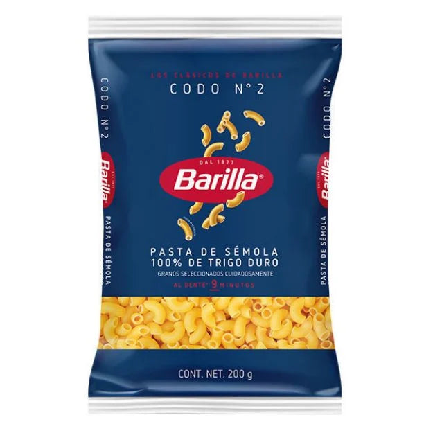 Pasta Codo No.2 Barilla 200g/ 40pzas