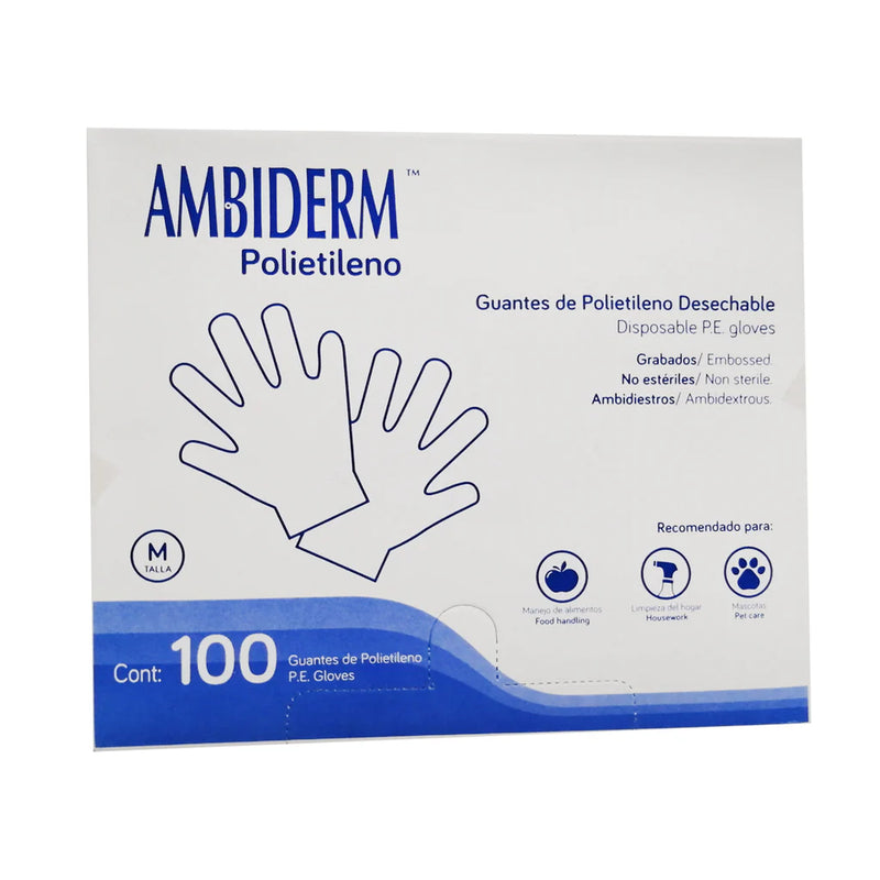 Guantes Plasticos Ambiderm GDE Desechables con 100 pzas