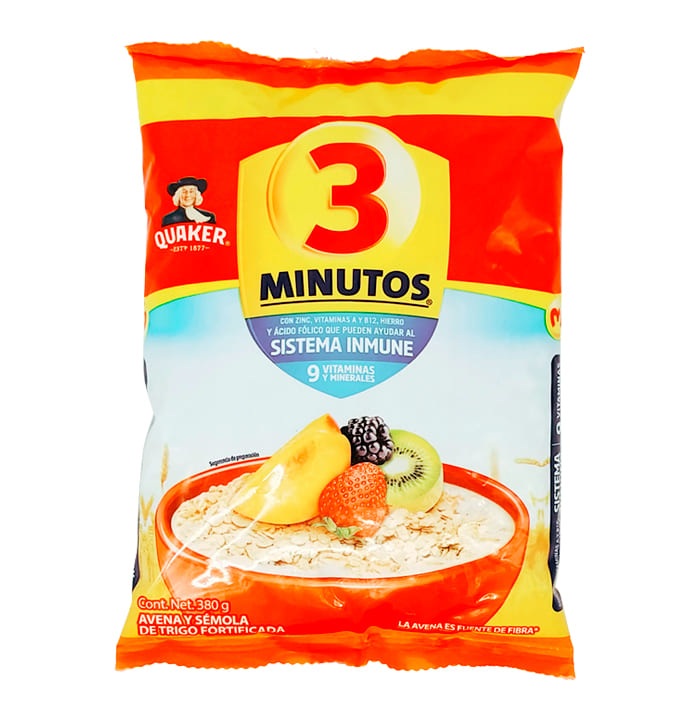 Avena Quaker Con Cereal 3 Minutos Bolsa 380 g