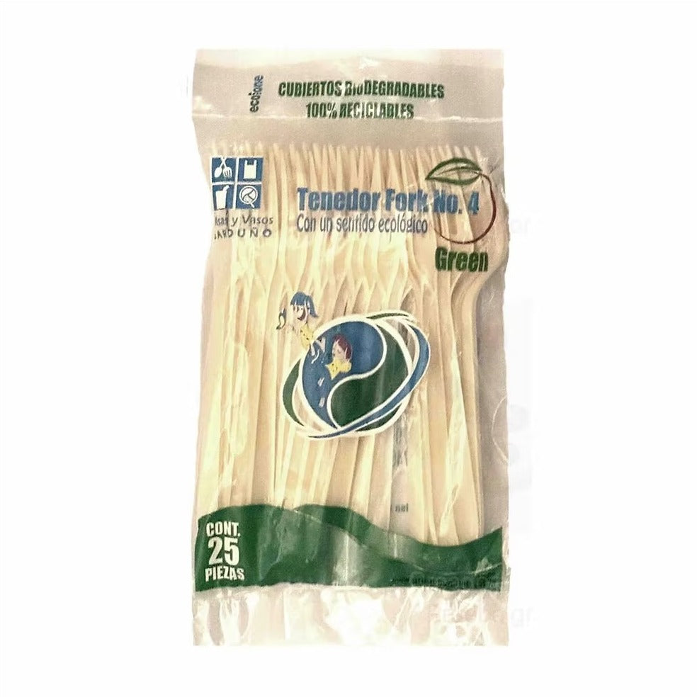 Tenedor Sopero Garduño Green Biodegradable No. 4 con 25 pzas